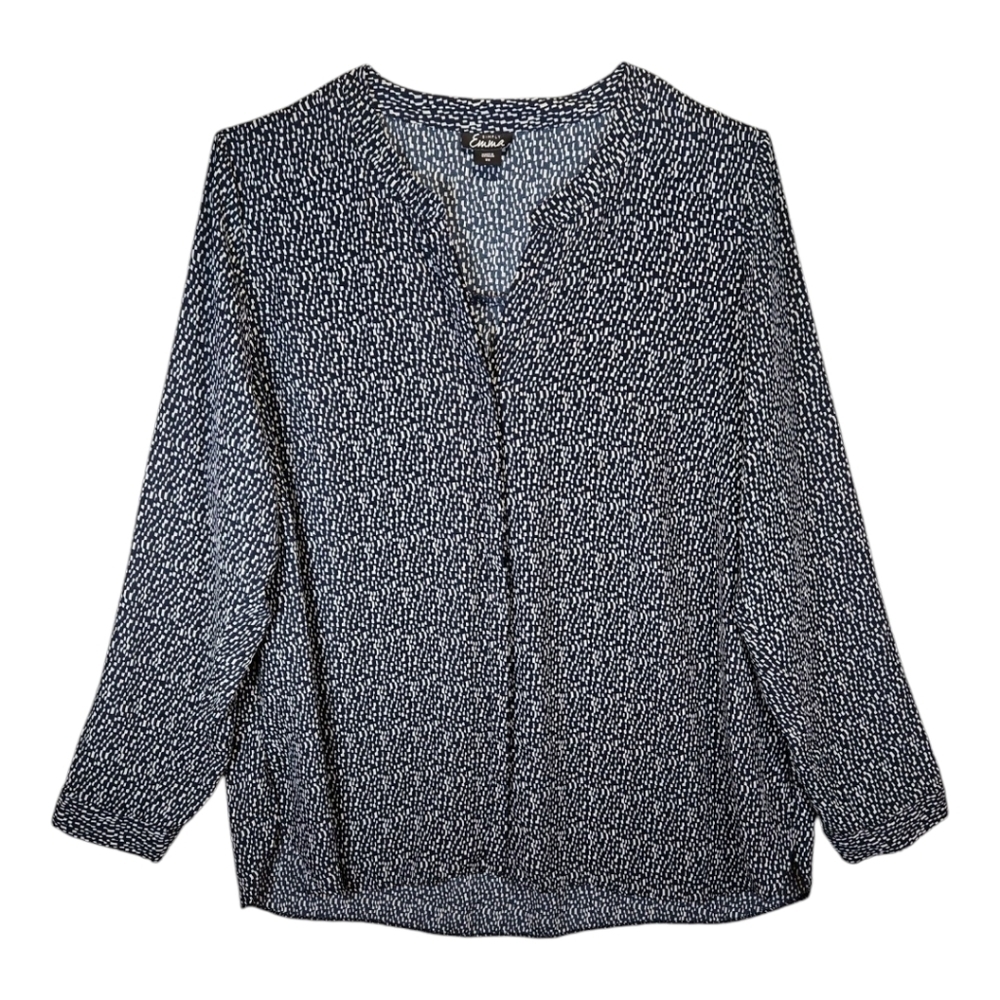 Simply Emma Long Sleeve Tab Sleeve Dotted Button Down Blouse Size 2X